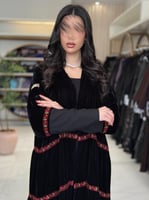 عباية هيم بقماش مخمل كوري طبقات بكلفه عنابي