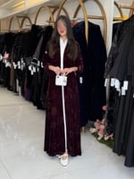 عباية هوازن بقماش مخمل كوري برغندي طباعه ذهبي ( ال...