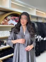 عباية سارا بقماش حرير فويل رمادي