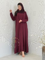 عباية سدن بقماش لنن هندي مقلم عنابي