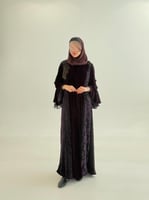 عباية هدى بقماش مخمل كوري تدخيلات شيفون بنفسجي