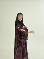 عباية دره بقماش شيفون مخمل مبطن بكريب ملكي عنابي