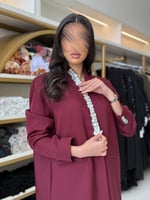 عباية اسماء بليزر كريب باربي مزين بصدف عنابي