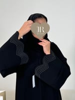 عباية زمرده ا ملكي خيط ابيض ناعم بالاكمام