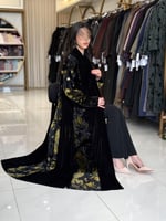 عباية تركيه بقماش مخمل كوري تدخيلات شيفون مخمل ذهب...