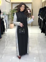 بليزر | عباية سمراء بقماش كريب ايطالي تدخيلات تطري...