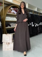 عباية تارا بقماش حرير مغسول مزين بازره بني