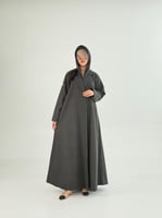 عباية يسرى بقماش جوخ شتوي رمادي غامق