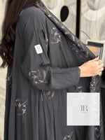 عباية كريب سعودي تطريز كامل - رمادي