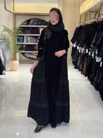 عباية رتون بقماش مخمل كوري بكسرات جوانب ودانتل