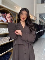 عباية تارا بقماش حرير مغسول مزين بازره بني