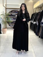 عباية سولارا بقماش مخمل كوري تدخيلات شيفون مخمل بش...