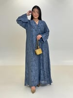 عباية رحمه بقماش لنن برسم سماوي