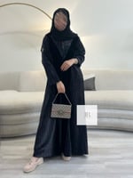 عباية توهين ا قماش مخمل هيسوفي - اسود ورمادي