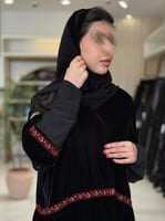 عباية هيم بقماش مخمل كوري طبقات بكلفه عنابي