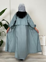 عباية اميمه ا بقماش كتان واقف سماوي