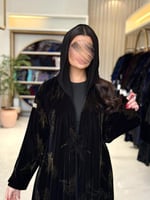 عباية هوازن بقماش مخمل كوري اسود طباعه ذهبي ( الطب...