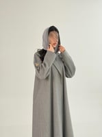 عباية يسرى بقماش جوخ شتوي رمادي فاتح
