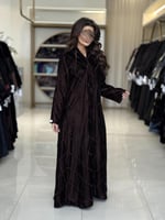 عباية آراء بقماش مخمل بتطريز بني