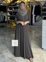 عباية جواهر كلوش بخيط ابيض - بني2