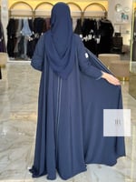 عباية جواهر كلوش بخيط ابيض - كحلي