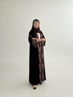 عباية ابريكا بقماش مخمل كوري دبل فيس بني