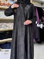 عباية غسق بقماش حرير كوري مورد رمادي