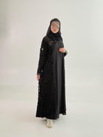 عباية جواهر بقماش كريب باربي تدخيلات دانتل