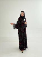 عباية دره بقماش شيفون مخمل مبطن بكريب ملكي برغندي