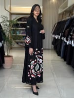 عباية فريده بقماش دانتل بشك سكري مع عنابي