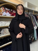 عباية نازلي كسرات شيفون اسود مع رمادي