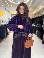 عباية حوريه بقماش مخمل مكسر مع مخمل تركي بنفسجي
