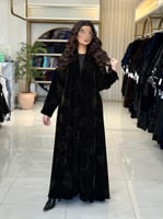 عباية هوازن بقماش مخمل كوري اسود طباعه ذهبي ( الطب...