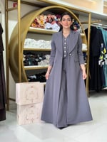 عباية عنقاء | بليزر طقم تركي ثلاث قطع رمادي