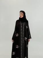 عباية الين بقماش كريب بلاك بيري بتطريز اسود