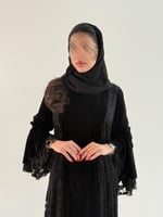 عباية هدى بقماش مخمل كوري تدخيلات شيفون اسود