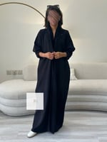 عباية فراشة | بقماش لنن قصة عادية - اسود