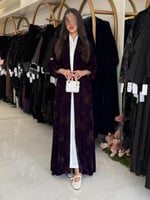 عباية هوازن بقماش مخمل كوري بنفسجي طباعه ذهبي ( ال...