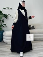 عباية رفا l بقماش كتان مقلم مع بيج - اسود
