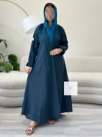 جديد الصيف | عباية بقماش لنن مطرز - تركواز