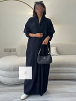 عباية فراشة | بقماش لنن قصة عادية - اسود