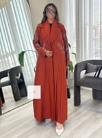 عباية كريب الراقي تطريز اغصان - برتقالي