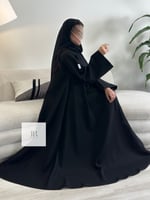 عباية الكلوش كتان سادة كم وسيع - اسود