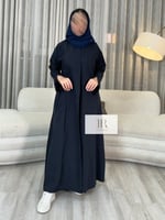 عباية دينا كريب مغسول تطريز دردوزي - كحلي