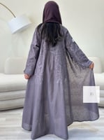 جديد الصيف | عباية بقماش لنن مطرز- باذنجاني