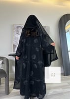 تشكيلة العيد - عباية اورجنزا تطريز اوراق شجر فضي