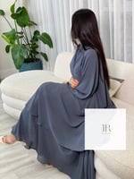 عباية شيفون طبقات -رمادي فاتح