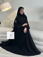 عباية الكلوش كتان سادة كم وسيع - اسود