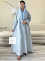 جديد الصيف | عباية بقماش لنن مطرز - سماوي