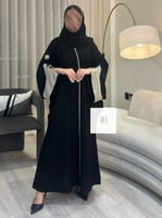 عباية فتون l بقماش انترنت تدخيلات لنن بيج - اسود